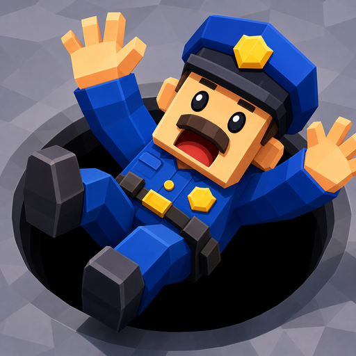 Hungry Hole app icon: a cartoon police officer tumbling into a hole
